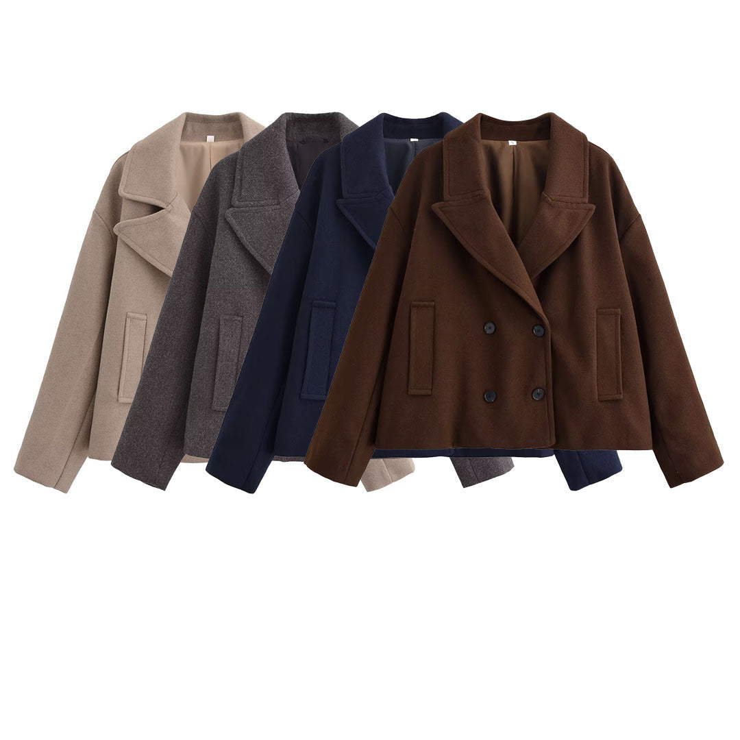 Moncelia Thalia Double-Breasted Cropped Pea Coat
