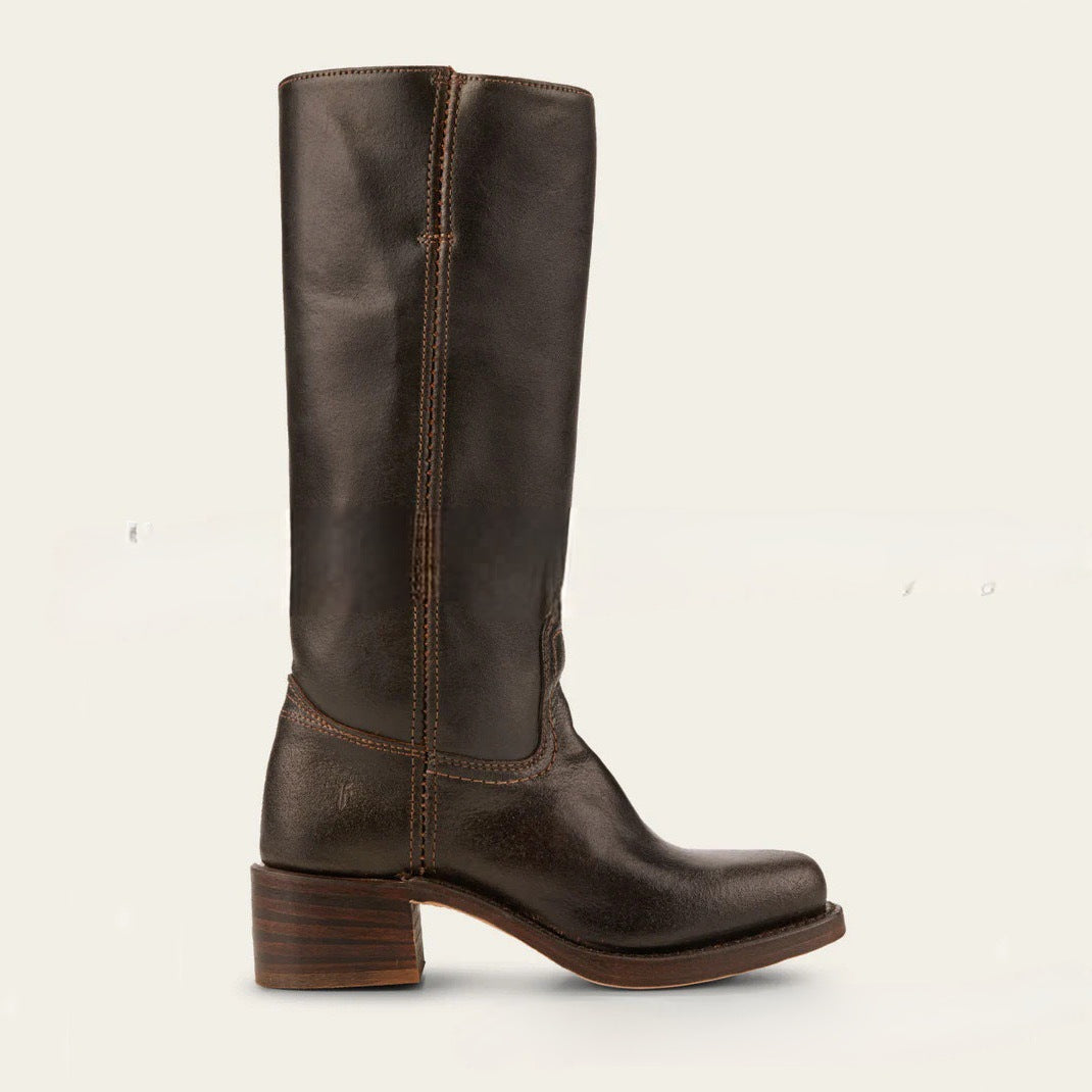 Moncelia Ulla Stacked-Heel Pull-On Knee-High Boots