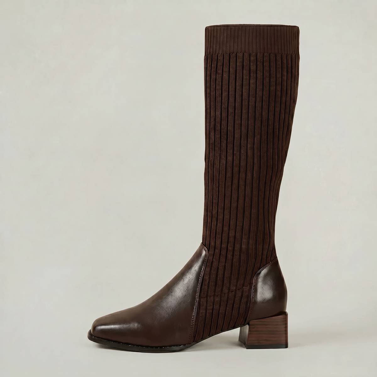 Moncelia Vilma Ribbed Knit Block Heel Knee-High Boots