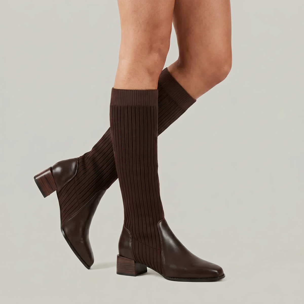 Moncelia Vilma Ribbed Knit Block Heel Knee-High Boots