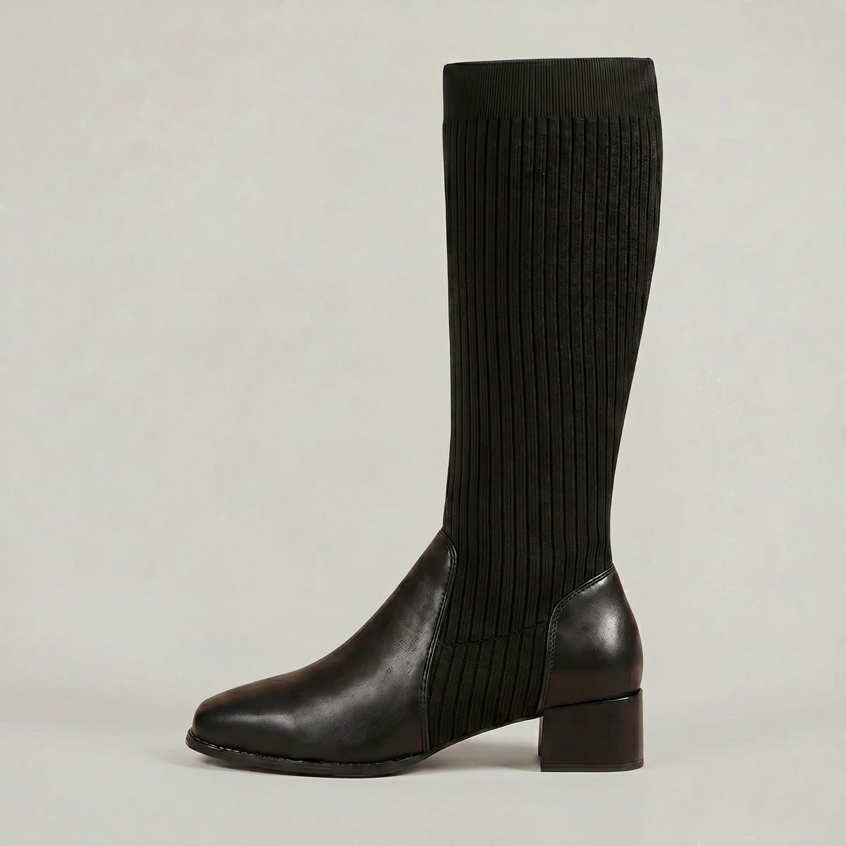 Moncelia Vilma Ribbed Knit Block Heel Knee-High Boots