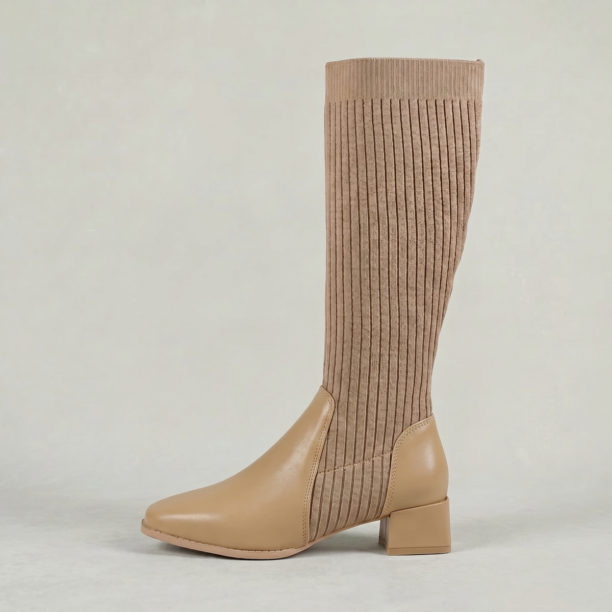Moncelia Vilma Ribbed Knit Block Heel Knee-High Boots