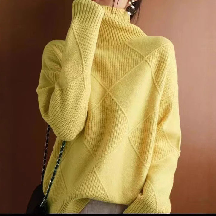 Moncelia Mafalda Diamond Knit Turtleneck Sweater