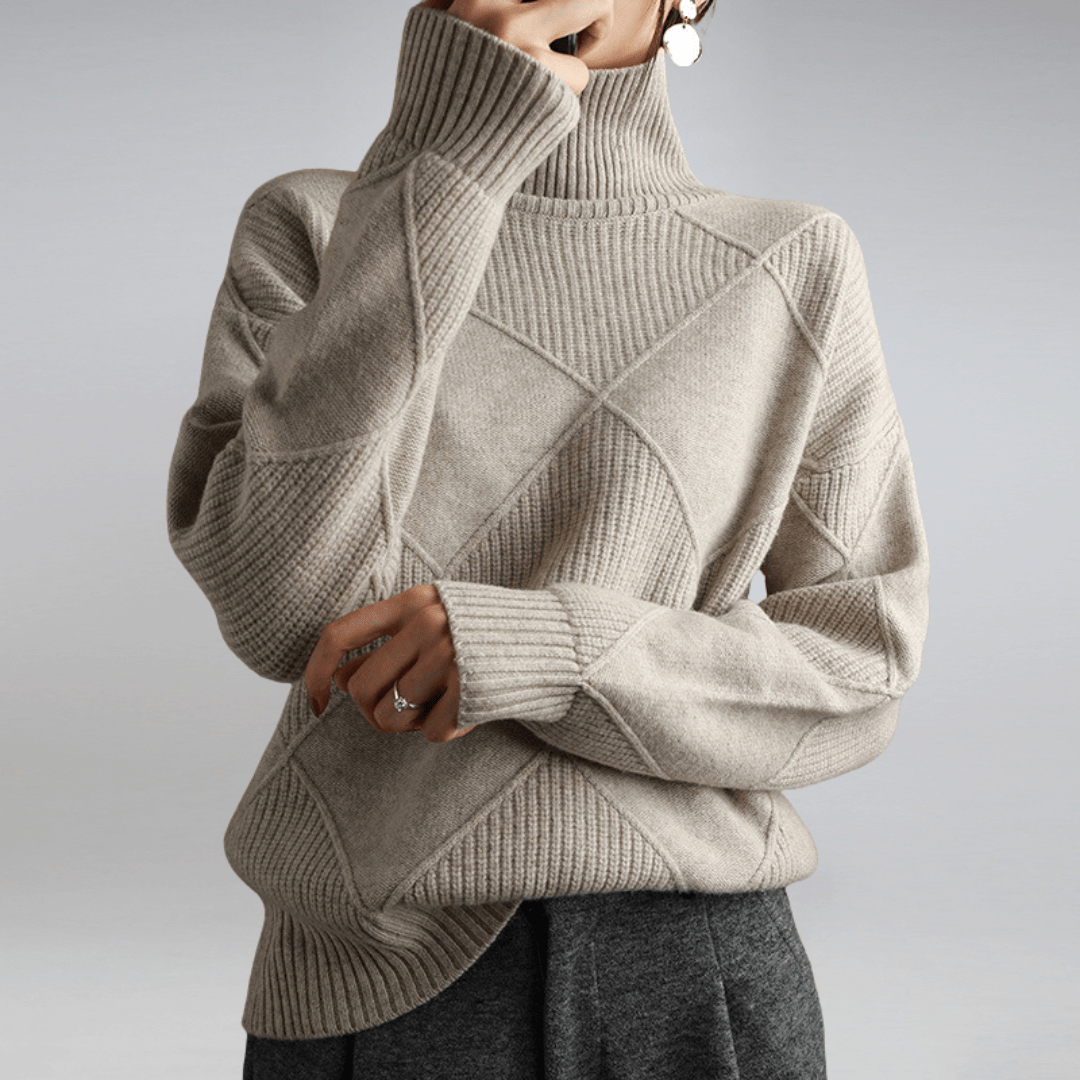 Moncelia Mafalda Diamond Knit Turtleneck Sweater