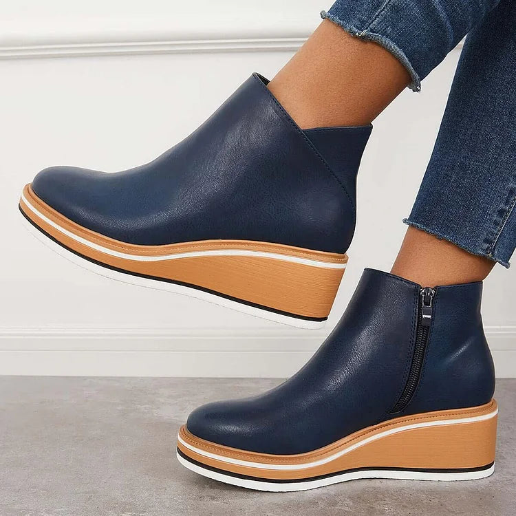Moncelia Theodora Side-Zip Wedge Platform Ankle Boots