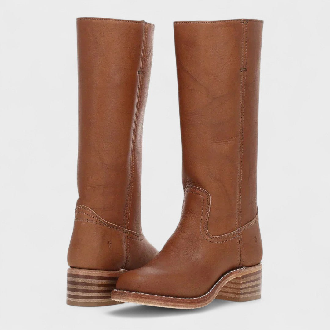 Moncelia Ulla Stacked-Heel Pull-On Knee-High Boots