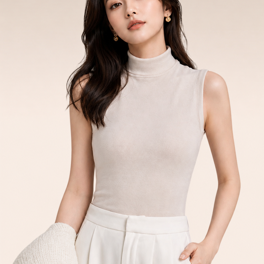 Moncelia Fulvia Ribbed Mock Neck Sleeveless Knit Top