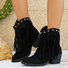 Moncelia Valentina Fringe Studded Western Ankle Boots