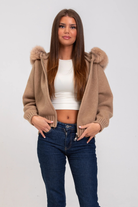 Moncelia Inga Faux Fur Hood Knit Bomber Jacket