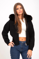 Moncelia Inga Faux Fur Hood Knit Bomber Jacket
