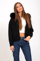 Moncelia Inga Faux Fur Hood Knit Bomber Jacket