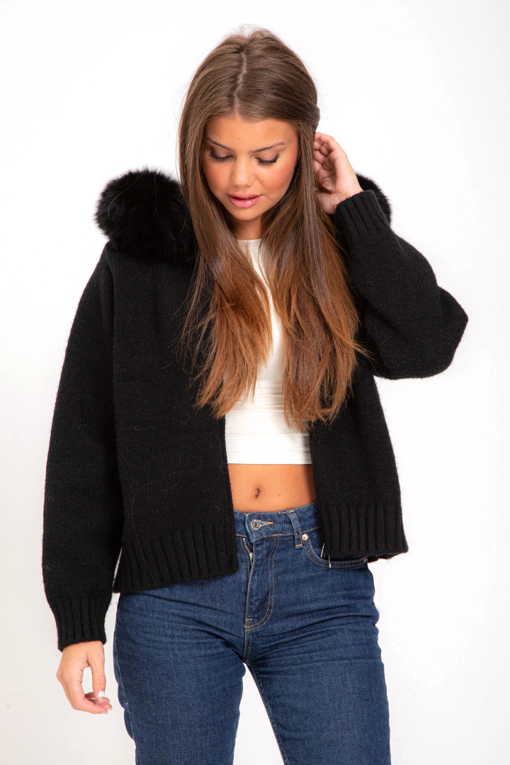Moncelia Inga Faux Fur Hood Knit Bomber Jacket