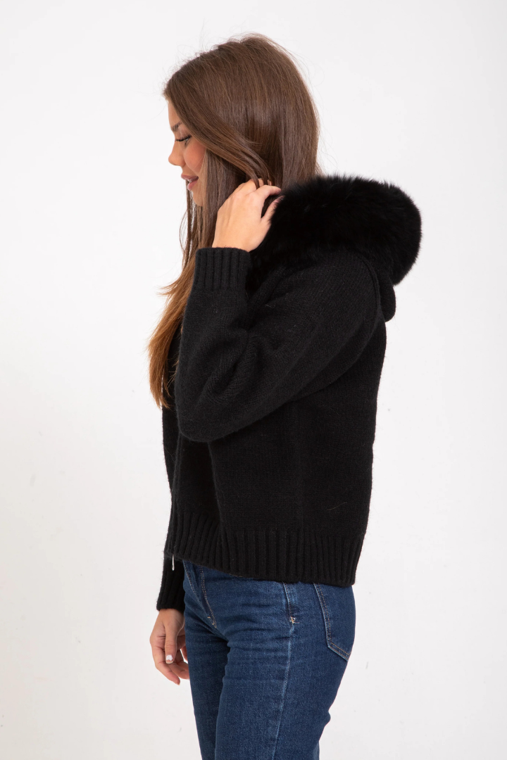 Moncelia Inga Faux Fur Hood Knit Bomber Jacket