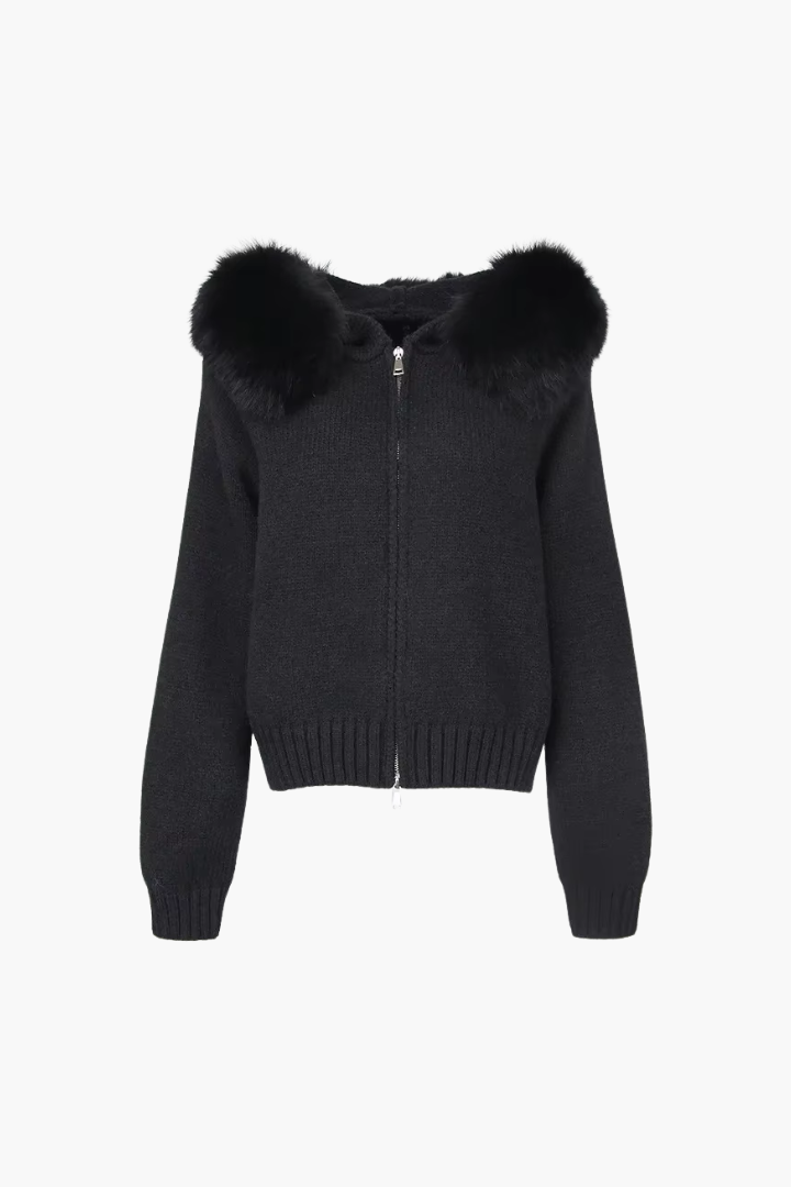 Moncelia Inga Faux Fur Hood Knit Bomber Jacket
