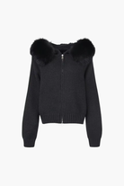 Moncelia Inga Faux Fur Hood Knit Bomber Jacket