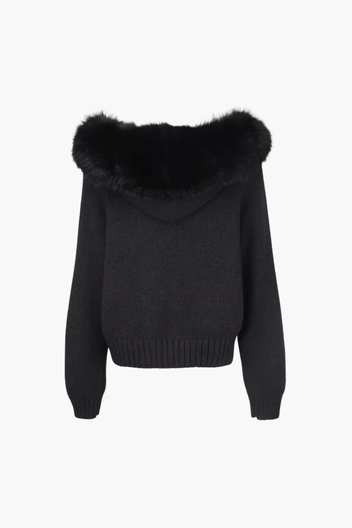 Moncelia Inga Faux Fur Hood Knit Bomber Jacket