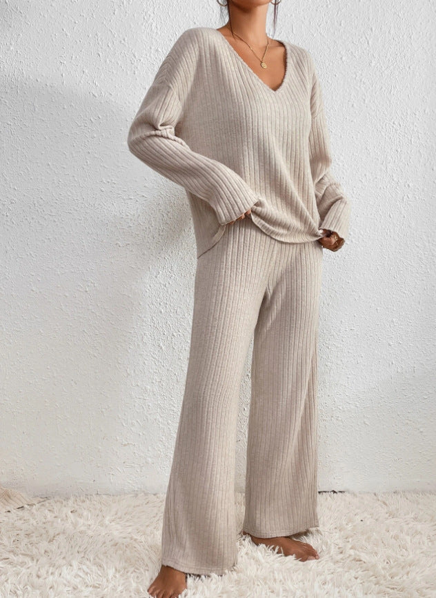Moncelia Esra Ribbed Knit Wide-Leg Lounge Set