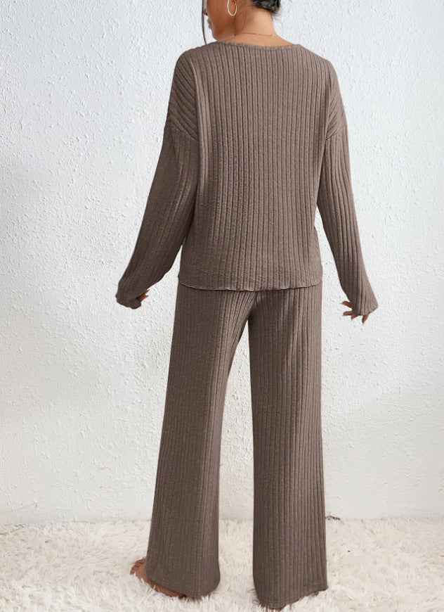 Moncelia Esra Ribbed Knit Wide-Leg Lounge Set