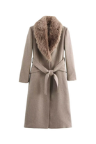 Moncelia Lidia Faux Fur Collar Belted Wool-Blend Coat