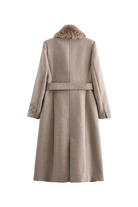 Moncelia Lidia Faux Fur Collar Belted Wool-Blend Coat