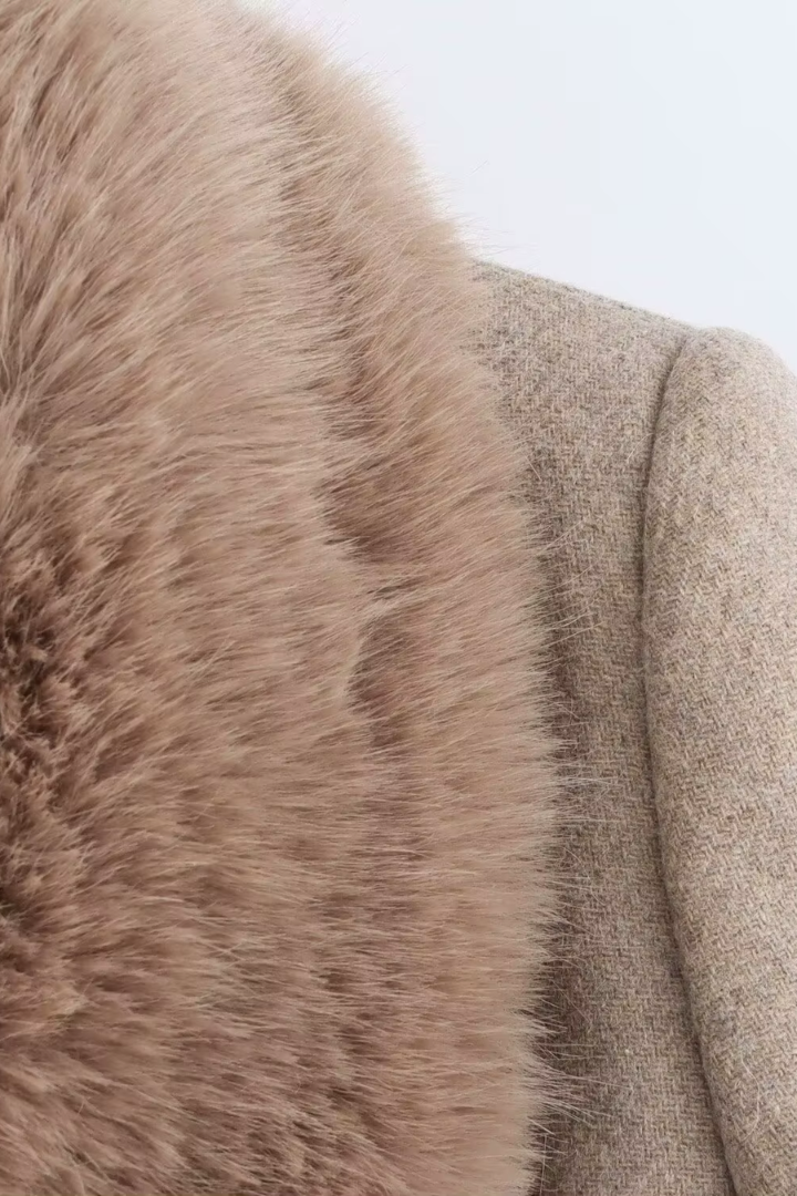 Moncelia Lidia Faux Fur Collar Belted Wool-Blend Coat