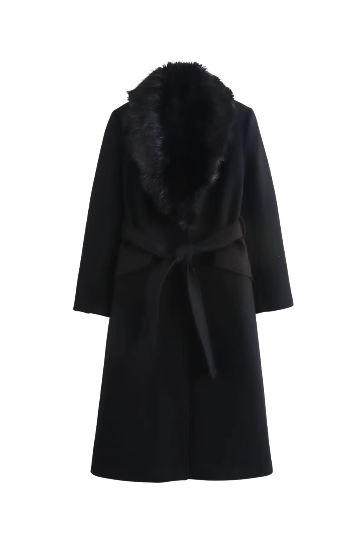 Moncelia Lidia Faux Fur Collar Belted Wool-Blend Coat
