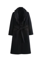 Moncelia Lidia Faux Fur Collar Belted Wool-Blend Coat