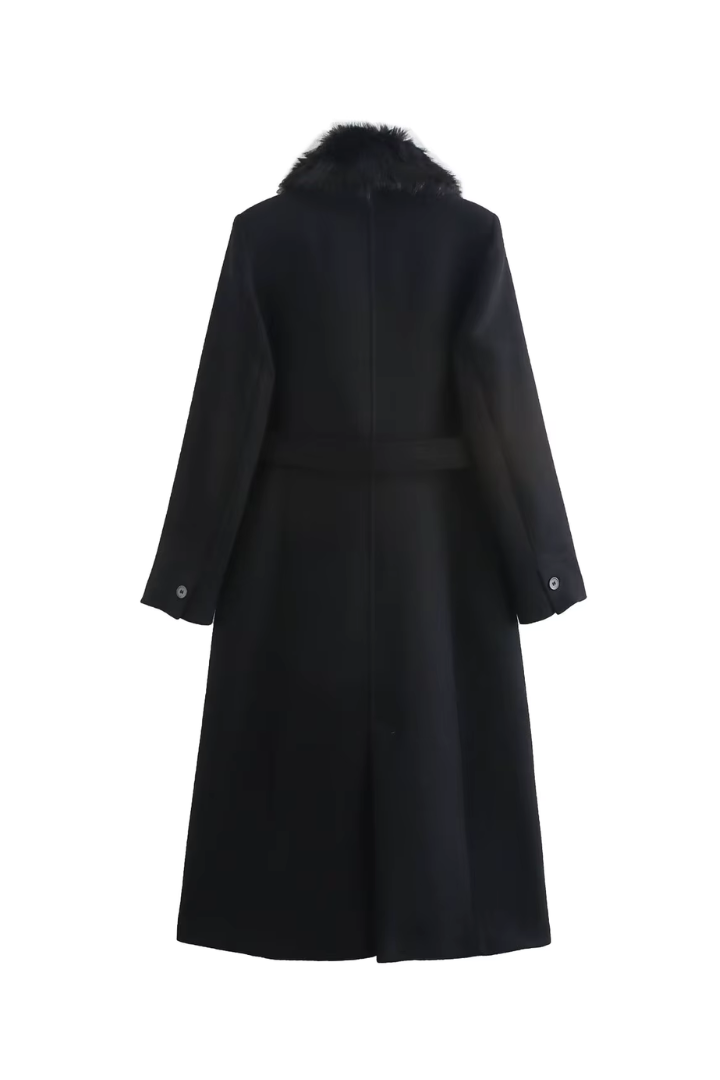 Moncelia Lidia Faux Fur Collar Belted Wool-Blend Coat