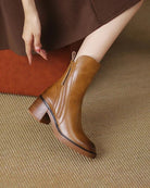 Moncelia Chantal Side-Zip Stacked Heel Ankle Boots