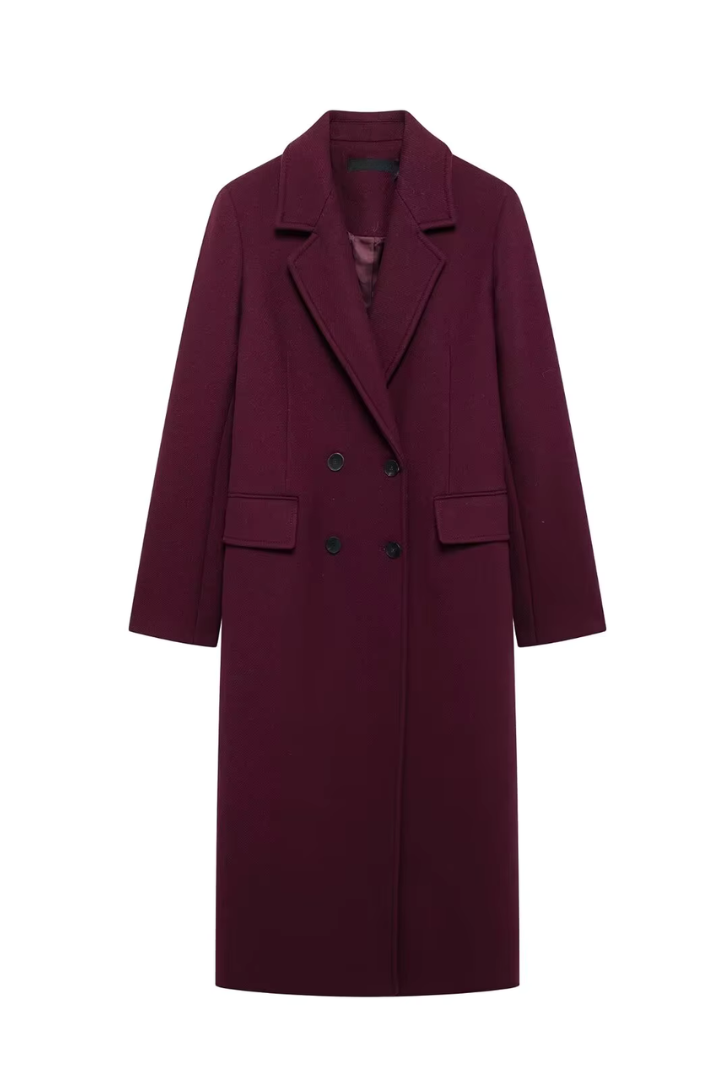 Moncelia Esme Double-Breasted Longline Wool-Blend Coat
