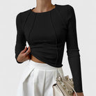 Moncelia Ottavia Seam-Detail Ribbed Long Sleeve Top