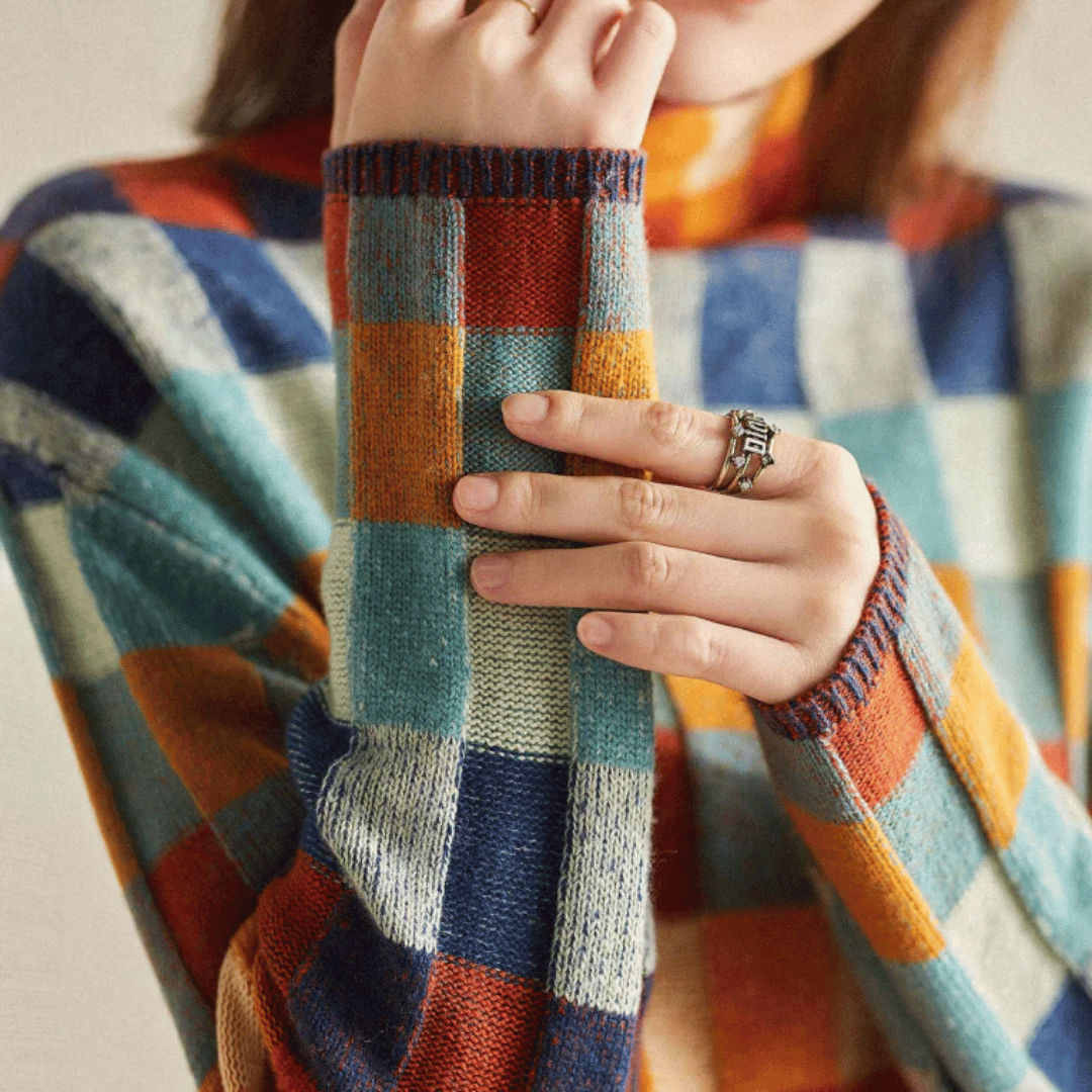 Moncelia Ravelyn Patchwork Check Turtleneck Sweater