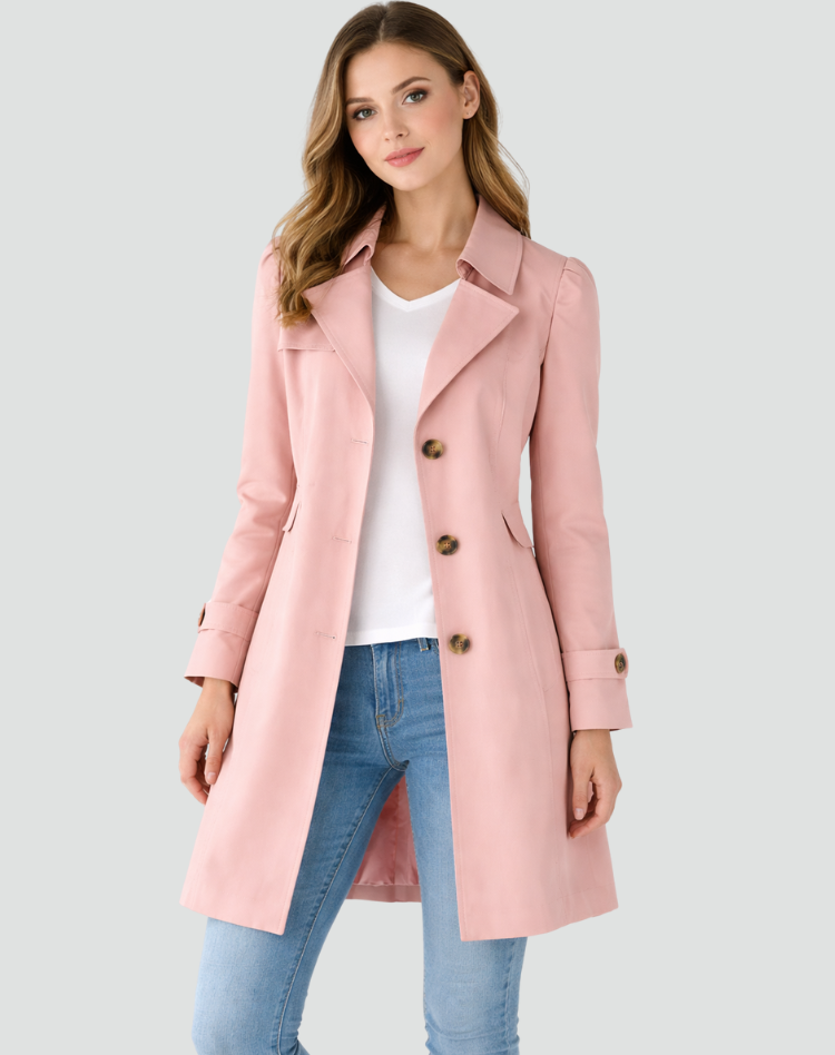 Moncelia Renata Double-Breasted Belted Trench Coat