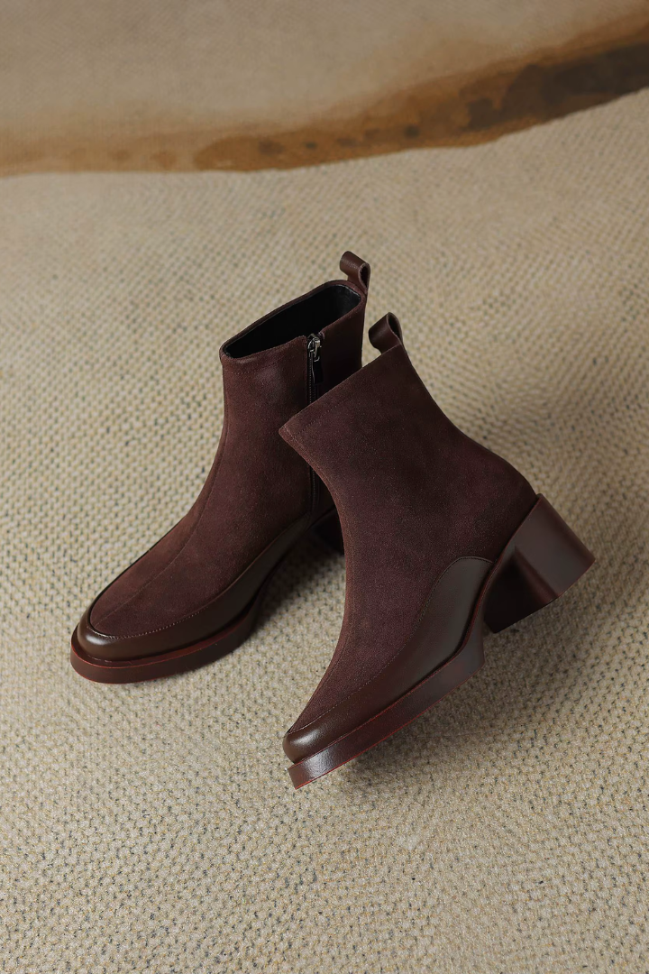 Moncelia Tiziana Faux Suede Block Heel Ankle Boots