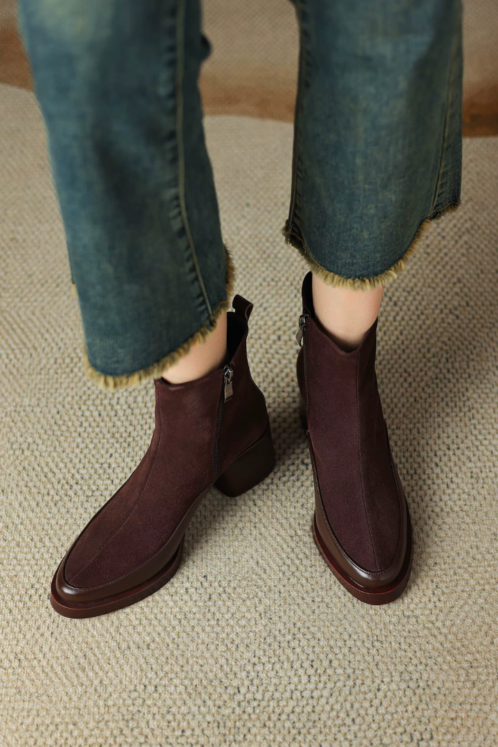 Moncelia Tiziana Faux Suede Block Heel Ankle Boots