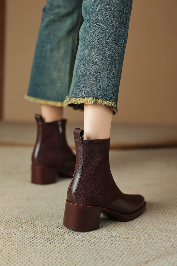 Moncelia Tiziana Faux Suede Block Heel Ankle Boots