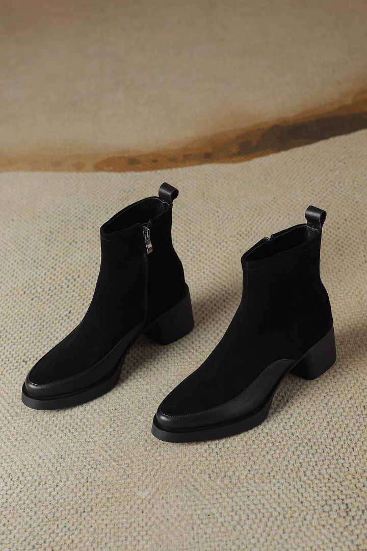 Moncelia Tiziana Faux Suede Block Heel Ankle Boots