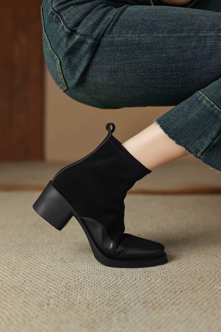 Moncelia Tiziana Faux Suede Block Heel Ankle Boots