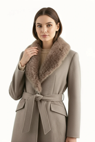Moncelia Lidia Faux Fur Collar Belted Wool-Blend Coat