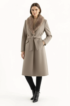 Moncelia Lidia Faux Fur Collar Belted Wool-Blend Coat