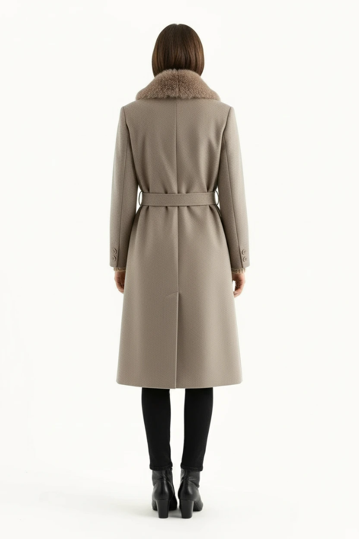 Moncelia Lidia Faux Fur Collar Belted Wool-Blend Coat