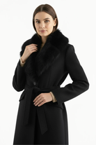 Moncelia Lidia Faux Fur Collar Belted Wool-Blend Coat