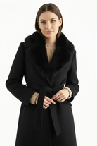Moncelia Lidia Faux Fur Collar Belted Wool-Blend Coat