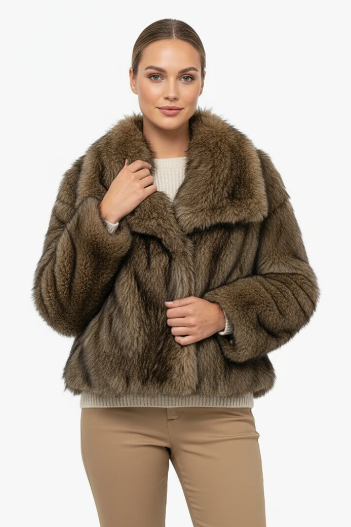 Moncelia Ebba Faux Fur Wide Collar Short Coat