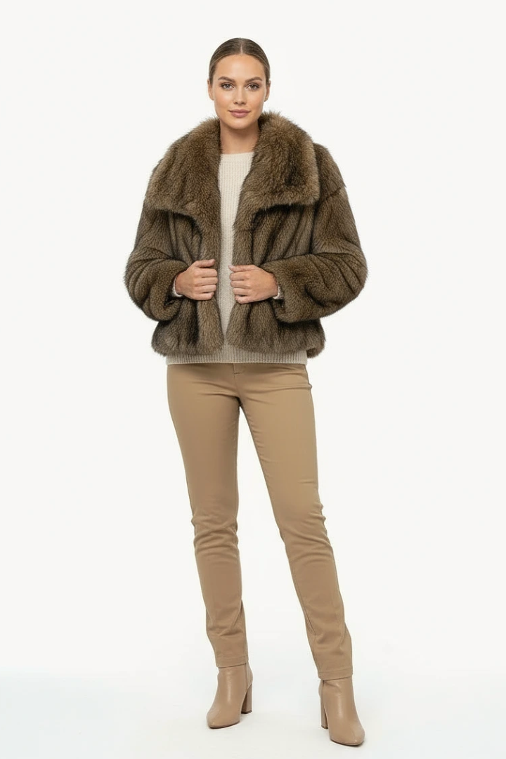 Moncelia Ebba Faux Fur Wide Collar Short Coat