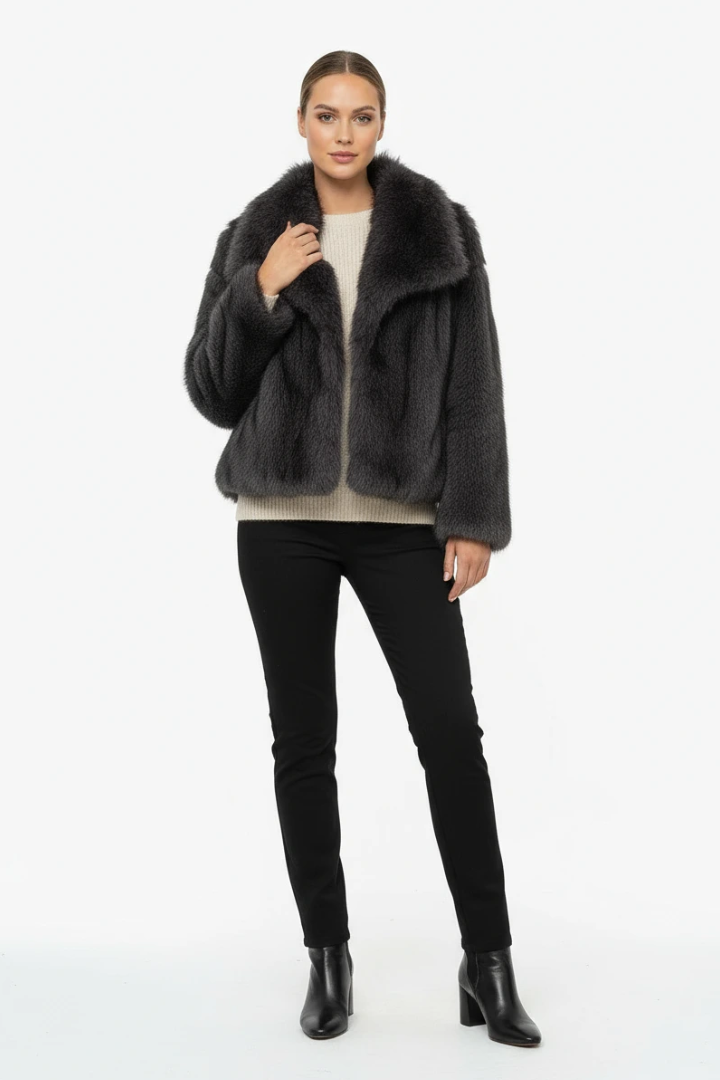 Moncelia Ebba Faux Fur Wide Collar Short Coat