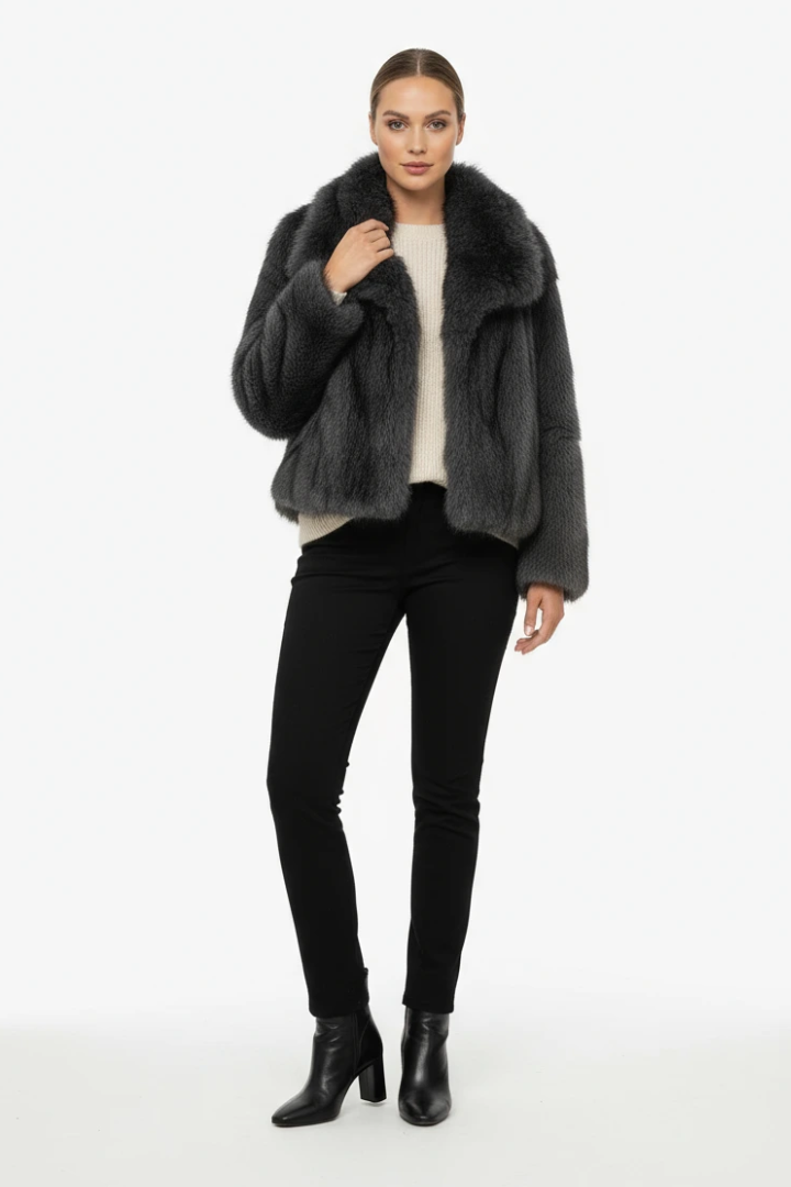Moncelia Ebba Faux Fur Wide Collar Short Coat