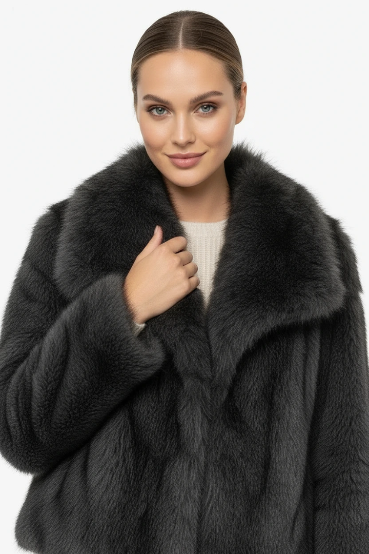 Moncelia Ebba Faux Fur Wide Collar Short Coat