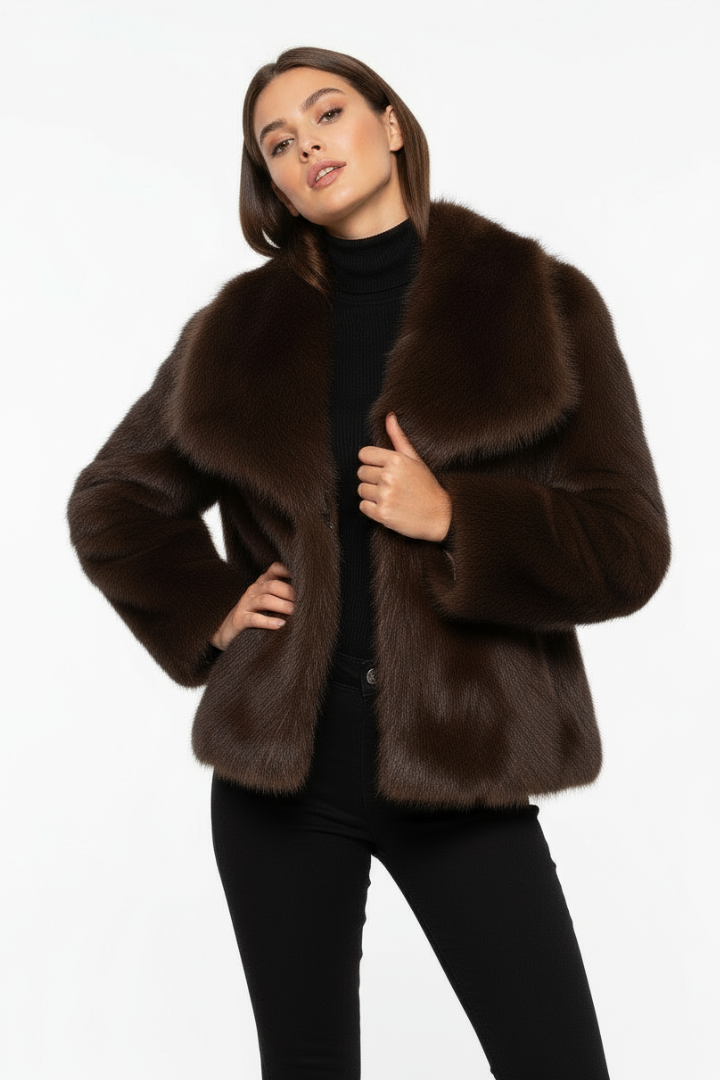 Moncelia Ebba Faux Fur Wide Collar Short Coat
