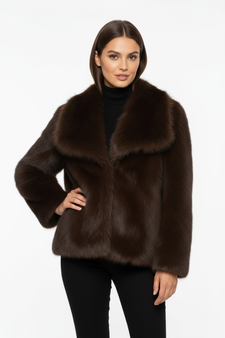 Moncelia Ebba Faux Fur Wide Collar Short Coat